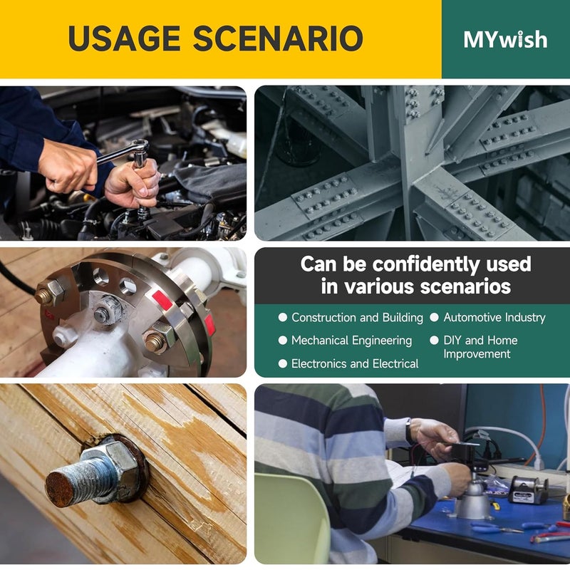 MYWISH مجموعة من 210 قطعة من براغي وصواميل رأس سداسي، 1/4 20 برغي، مجموعة براغي وصواميل من الفولاذ المقاوم للصدأ 304 الثقيلة مع غسالات مسطحة، تشمل 7 أحجام شائعة، ملولبة بالكامل - Image 5
